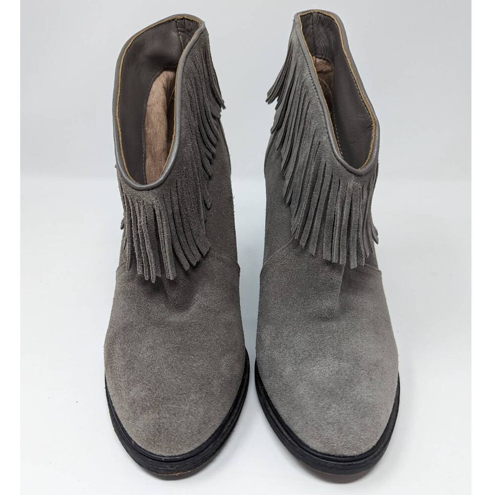 Joie Suede Fringe Ankle Booties Gray Size 37.5 - Picture 13 of 14